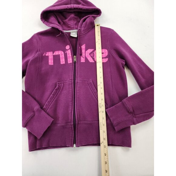 Nike Full Zip Hoodie Women S Purple Spell Out Logo Pockets Activewear Activewear - Picture 3 of 11
